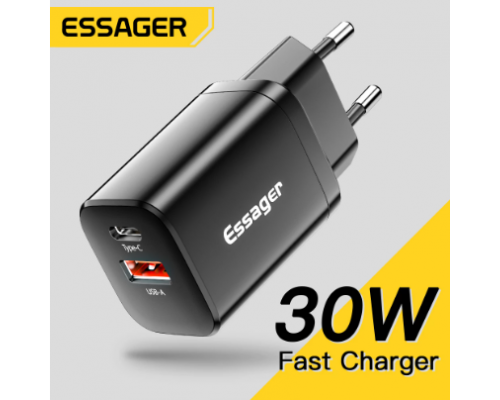 Cargador Essager carga rapida USB tipo C, 30W, QC PD 3,0-10 Cargador Essager carga rapida USB tipo C, 30W, QC PD 3,0